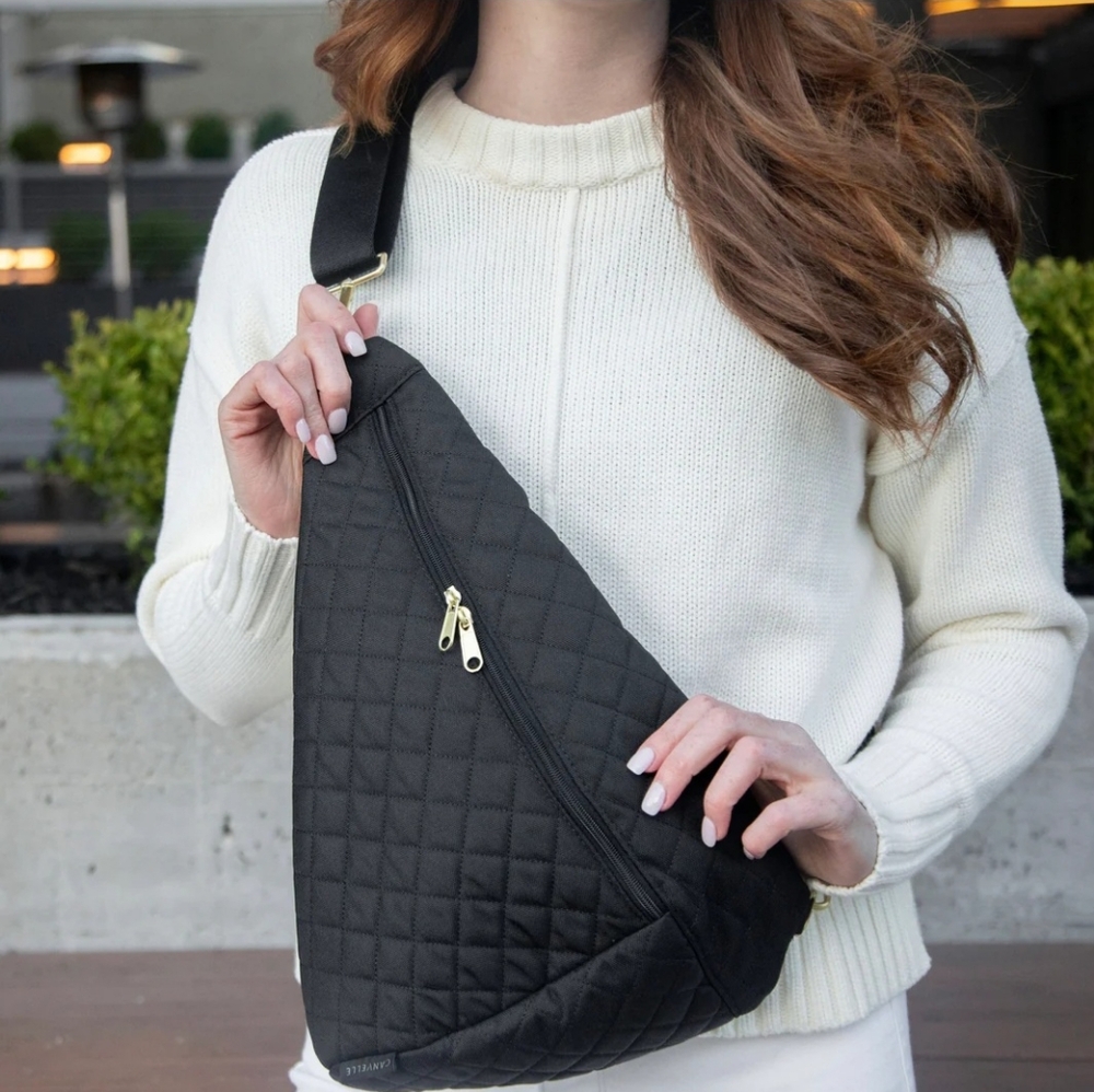 Canvelle Sling Bag - Quilted Black Gold Hardware